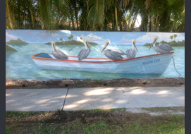 This outdoor mural was painted on a privacy wall outside of homeowner's driveway (5 ft x 25 ft). 
